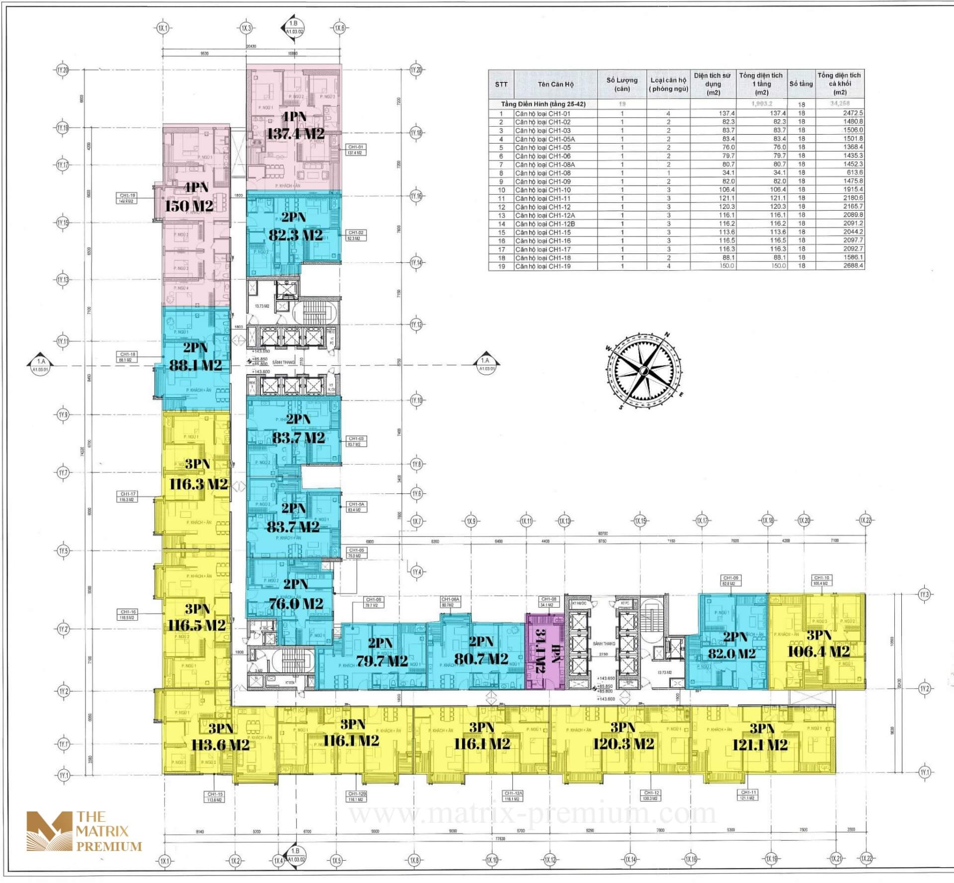 Mặt bằng điển hình HH1-01 The Matrix Premium